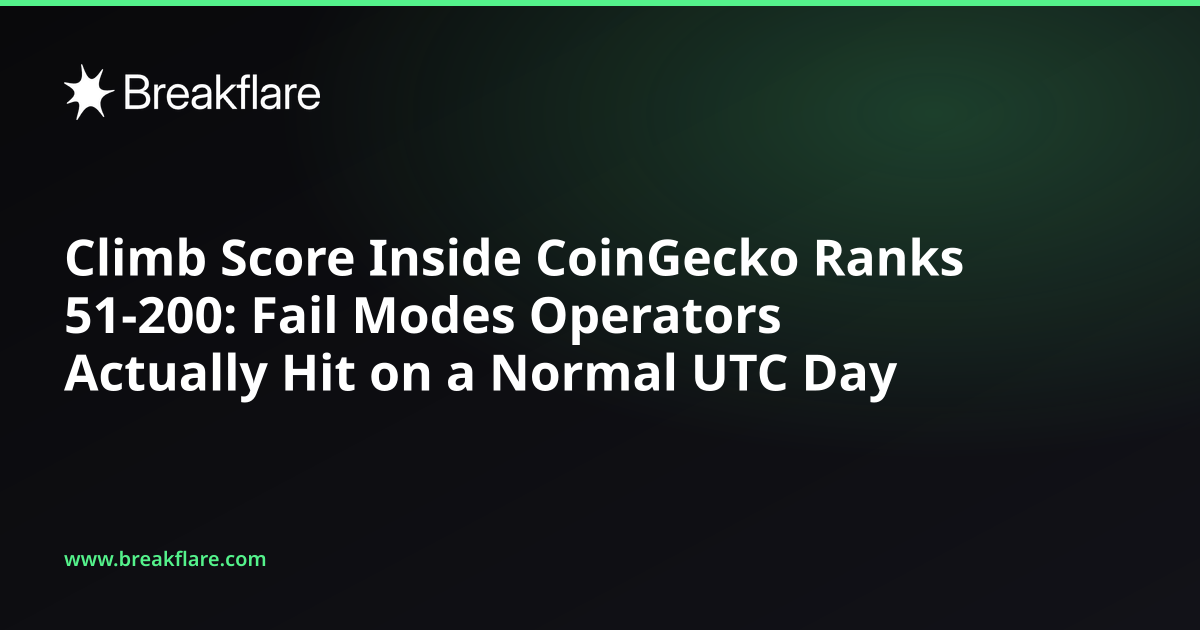 Climb Score Inside CoinGecko Ranks 51-200: Fail Modes Operators Actually Hit on a Normal UTC Day - Breakflare blog cover