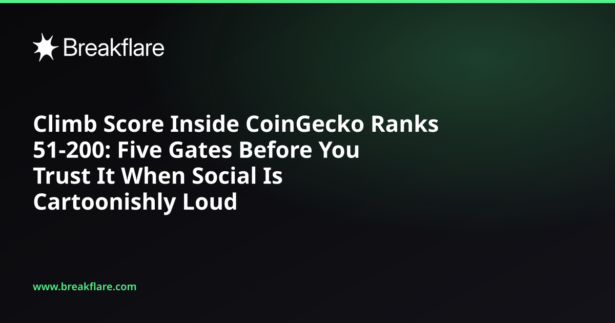 Climb Score Inside CoinGecko Ranks 51-200: Five Gates Before You Trust It When Social Is Cartoonishly Loud - Breakflare blog cover