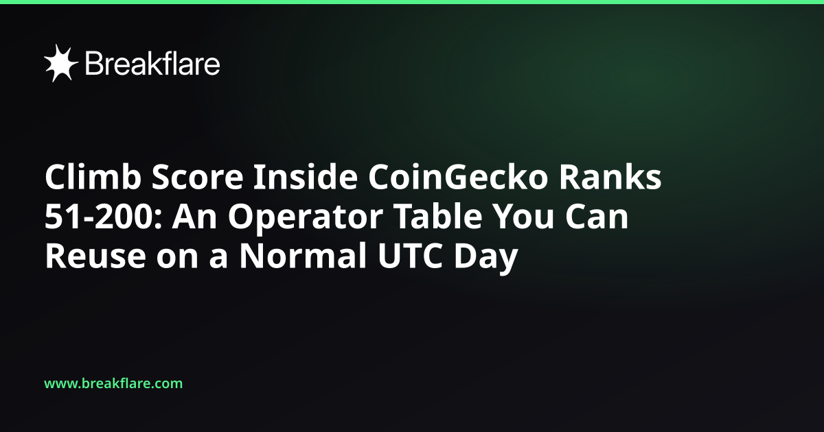Climb Score Inside CoinGecko Ranks 51-200: An Operator Table You Can Reuse on a Normal UTC Day - Breakflare blog cover