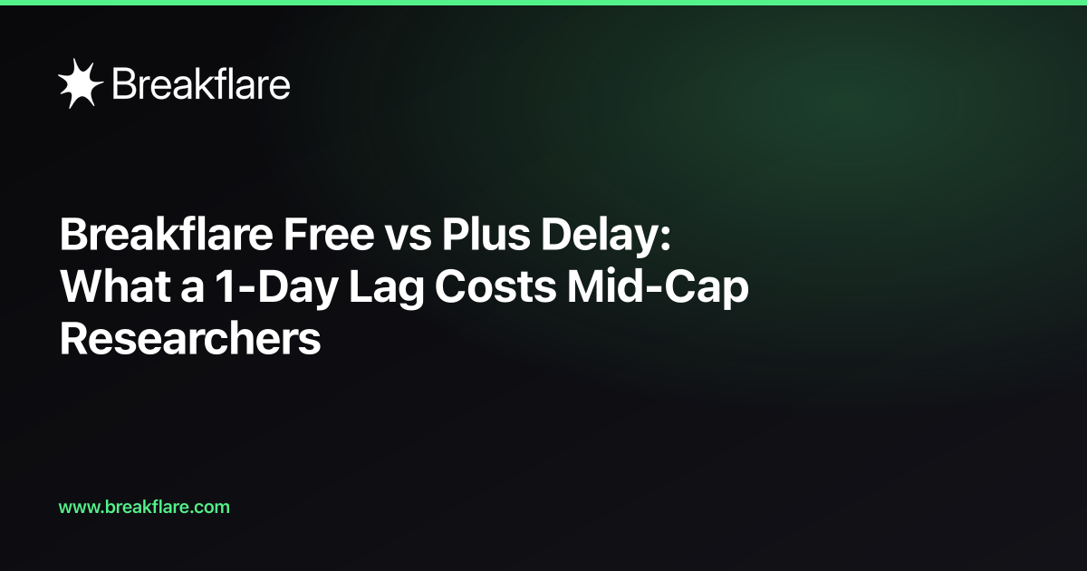 Breakflare Free vs Plus Delay: What a 1-Day Lag Costs Mid-Cap Researchers - Breakflare blog cover