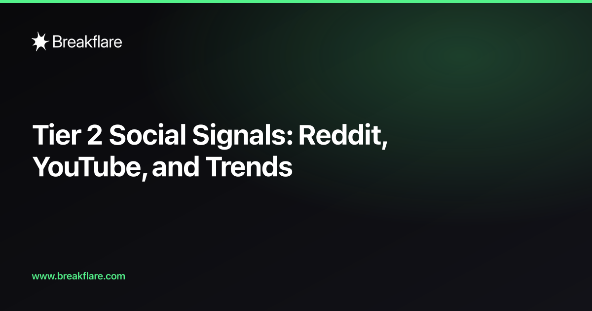 Tier 2 Social Signals: Reddit, YouTube, and Trends — Breakflare blog cover